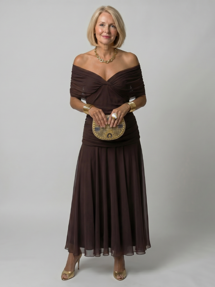 Rachel | Off Shoulder Flow Midi Dress
