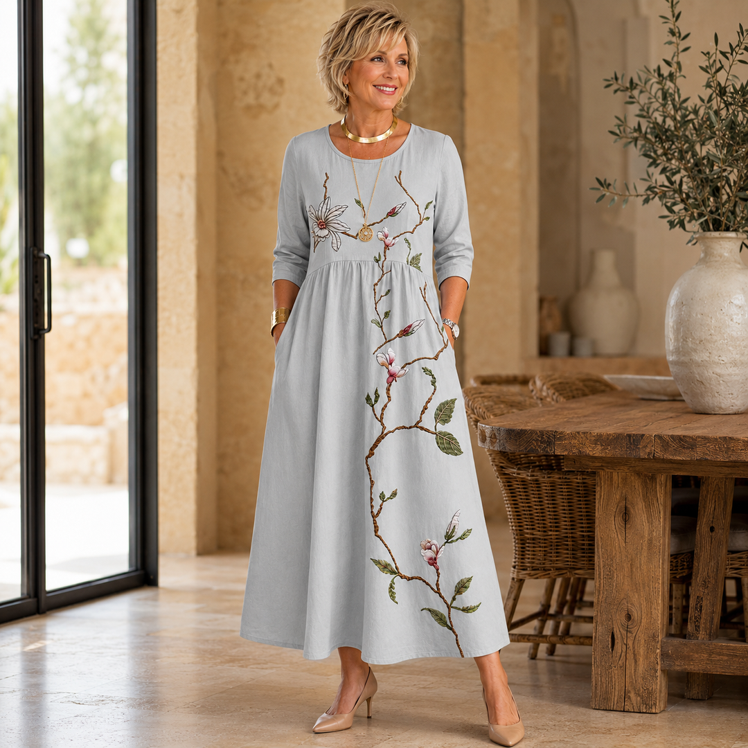 Silver Meadow Blossom Pocket Midi Dress – Madison & Ava