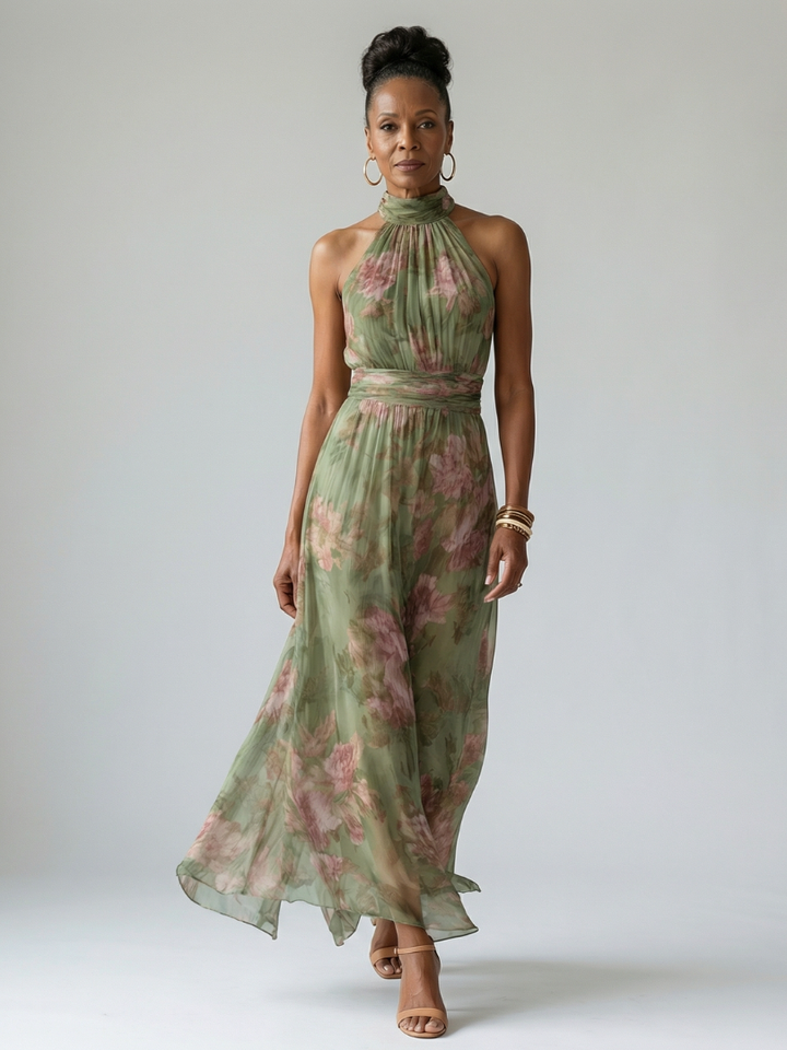Anne | Gathered Halter Midi Dress