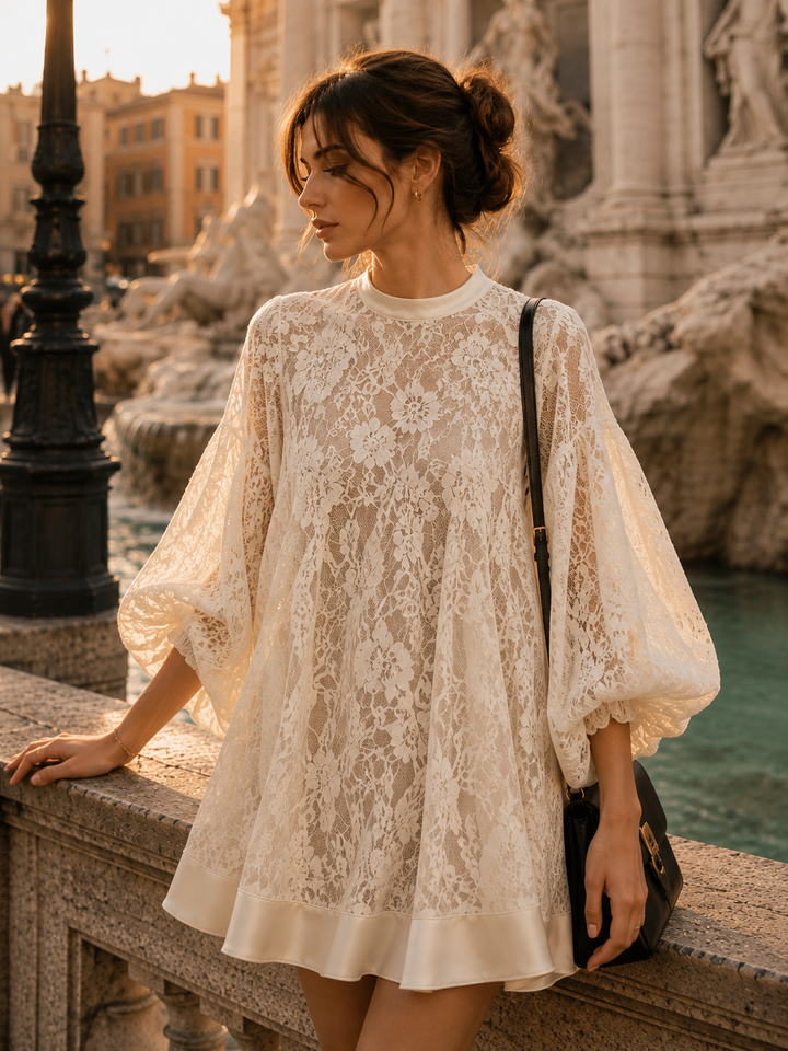 Blair | Ivory Lace Poncho Cover-Up Dress