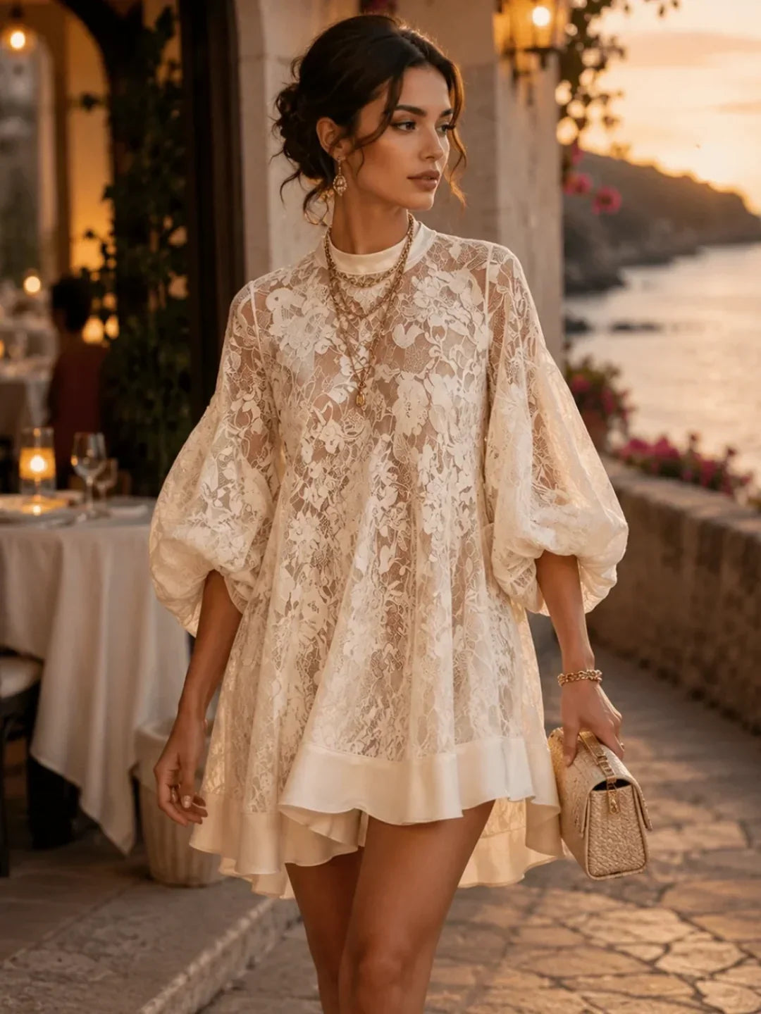 Blair | Ivory Lace Poncho Cover-Up Dress
