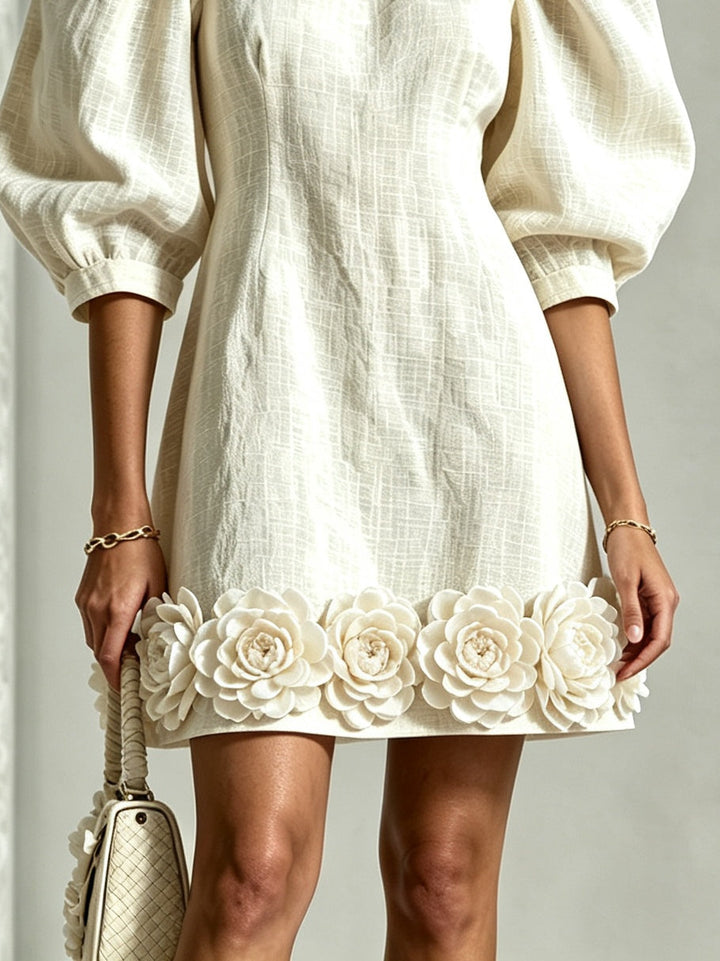 Angelina | 3D FLORAL PUFF-SLEEVE MINI DRESS