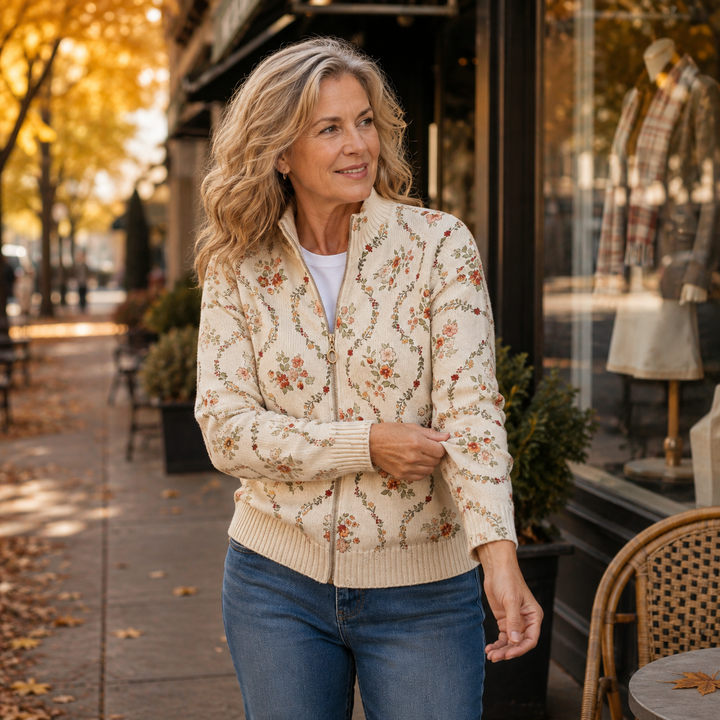 Vivienne | Floral Vine Zip Cardigan