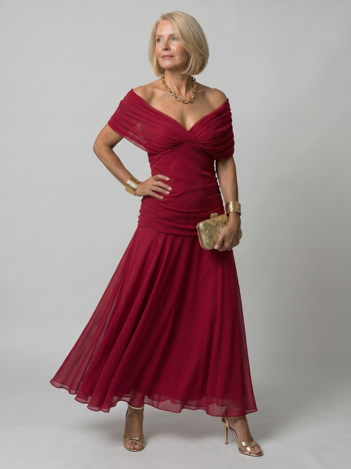 Rachel | Off Shoulder Flow Midi Dress