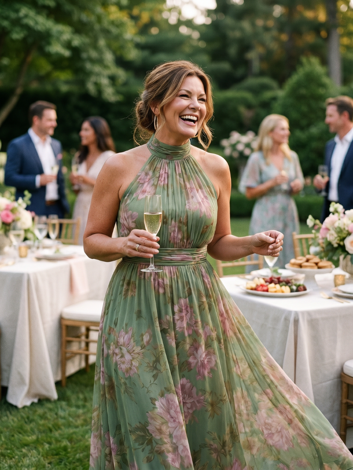 Anne | Gathered Halter Midi Dress