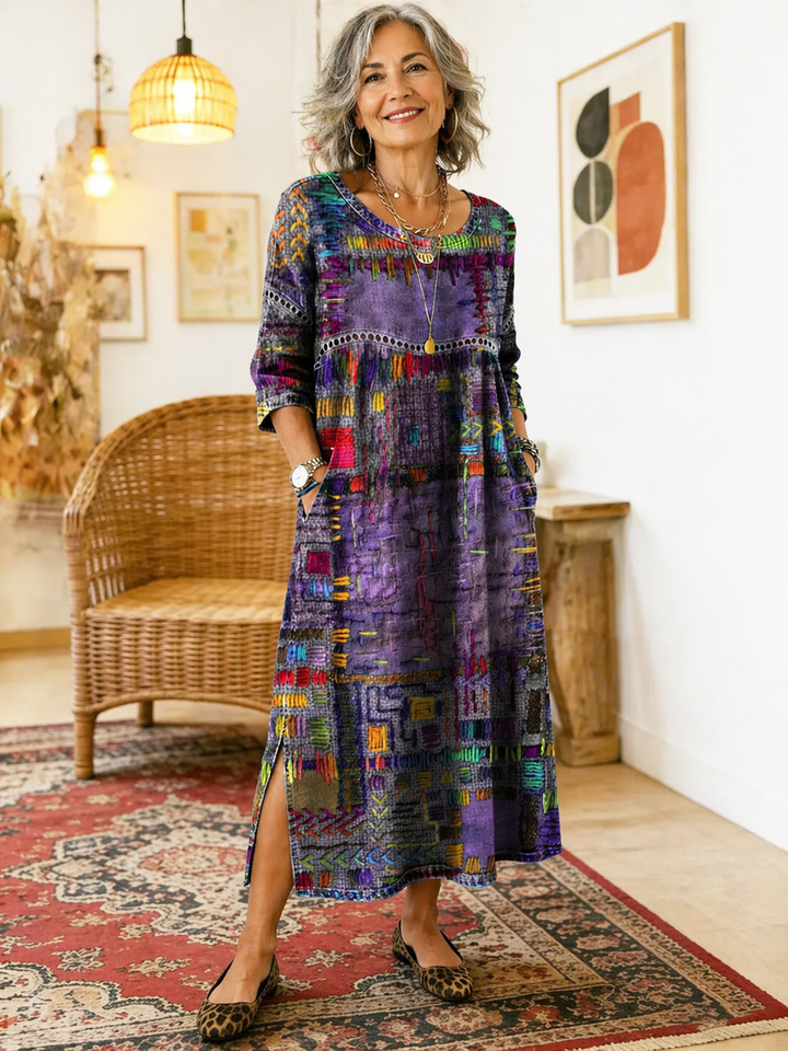 Manuela Printed Dress with Ethnic Patchwork