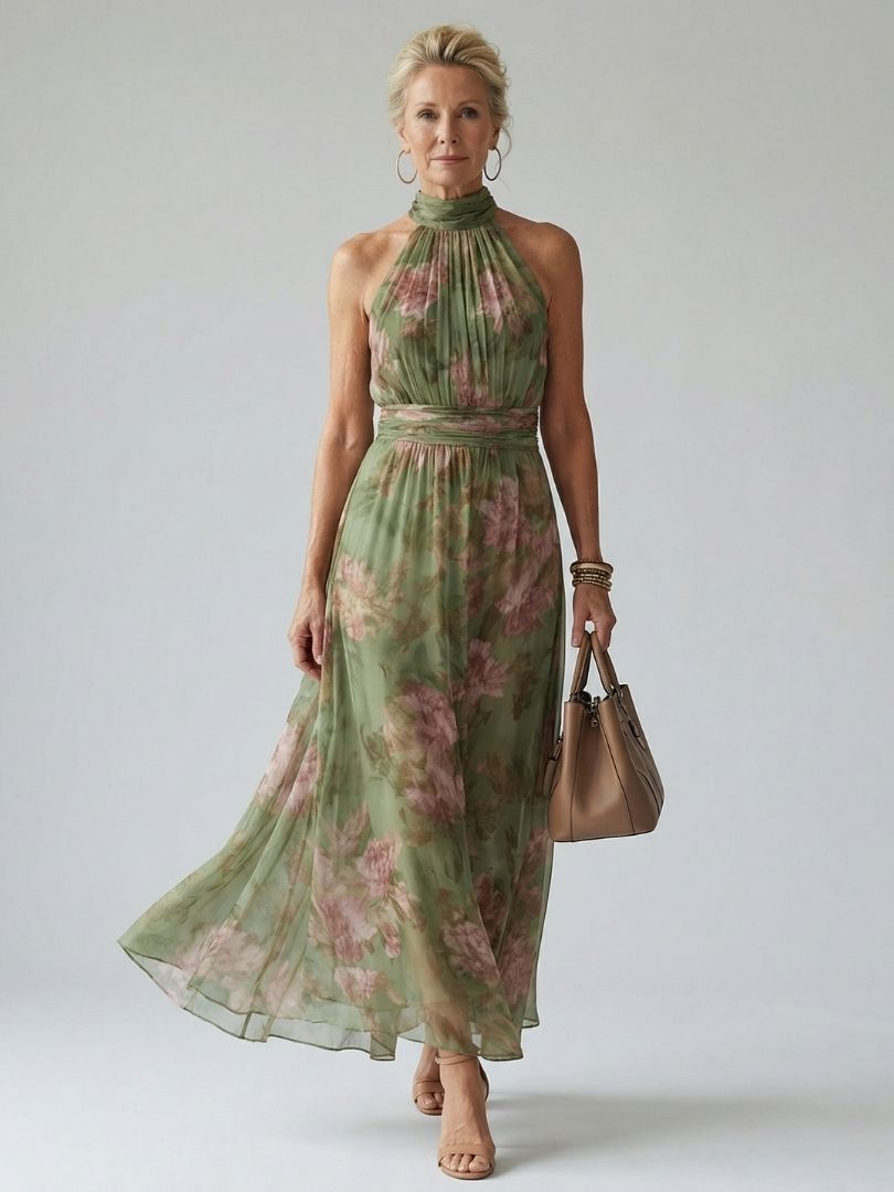 Anne | Gathered Halter Midi Dress