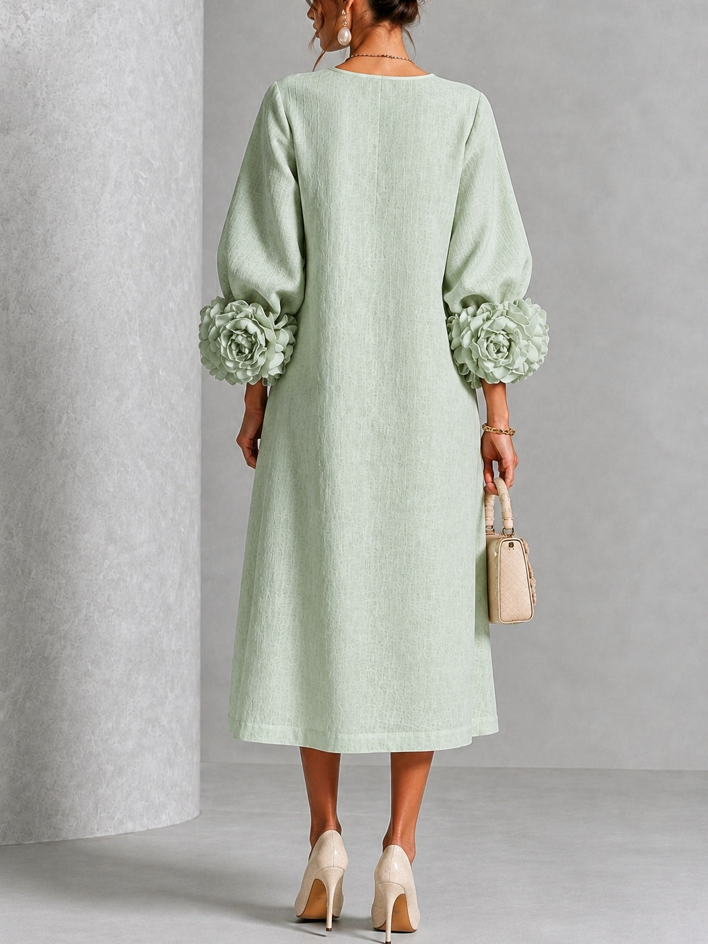 Capucine | Midi Dress with Puff Sleeves and Floral Buttons