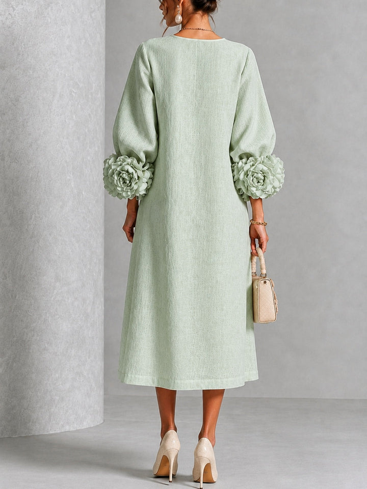 Capucine | Midi Dress with Puff Sleeves and Floral Buttons