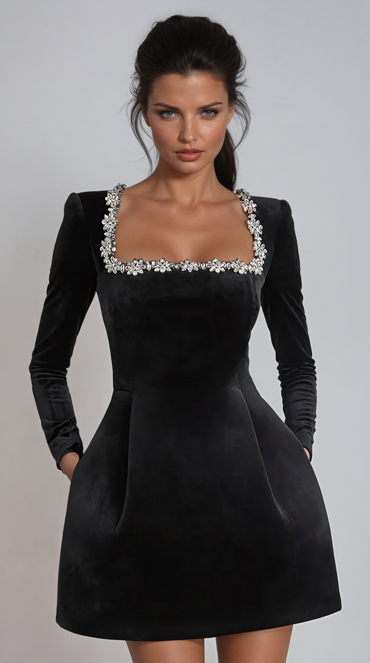 Chrissy | Embellished Velvet Mini Dress
