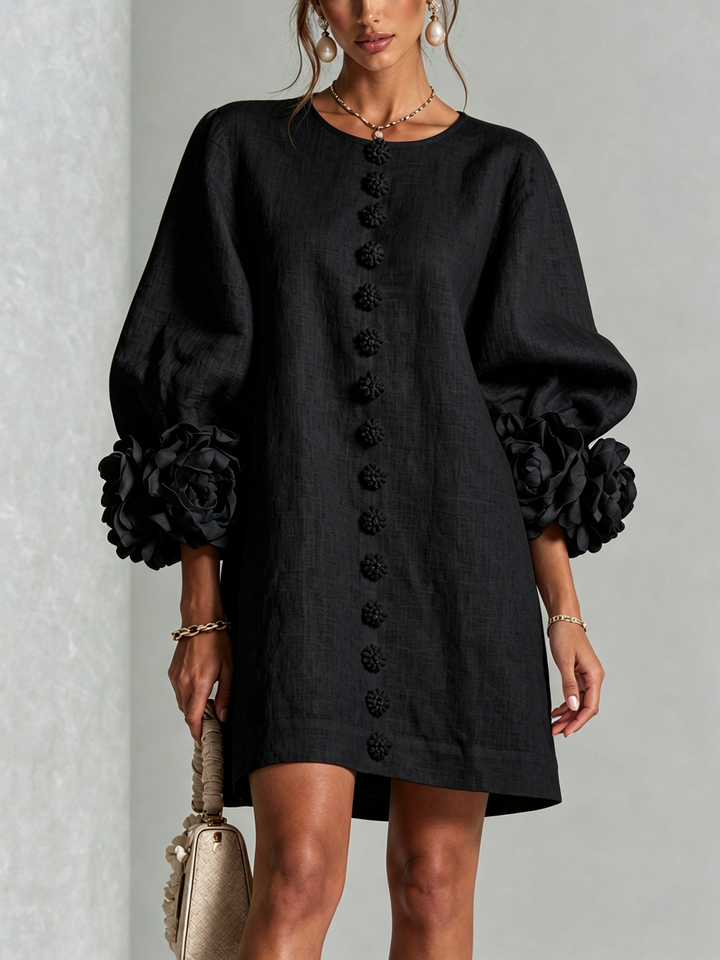 Arianne | Floral-Cuff Button Mini Dress