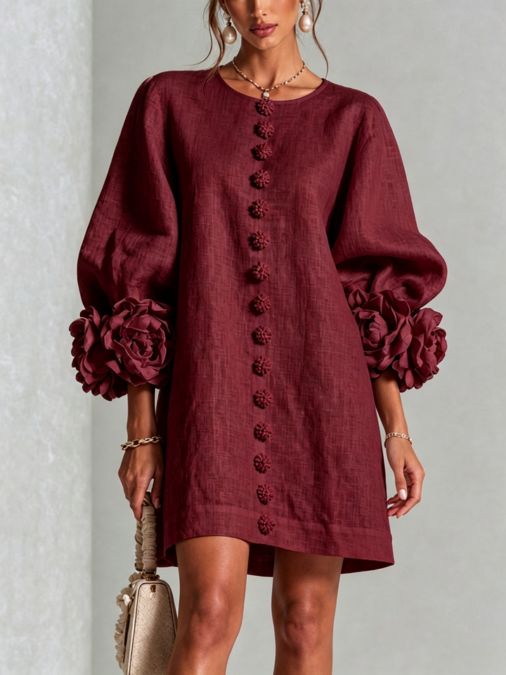 Fiona | Floral Button-down Mini Dress With Striking Floral Cuffs