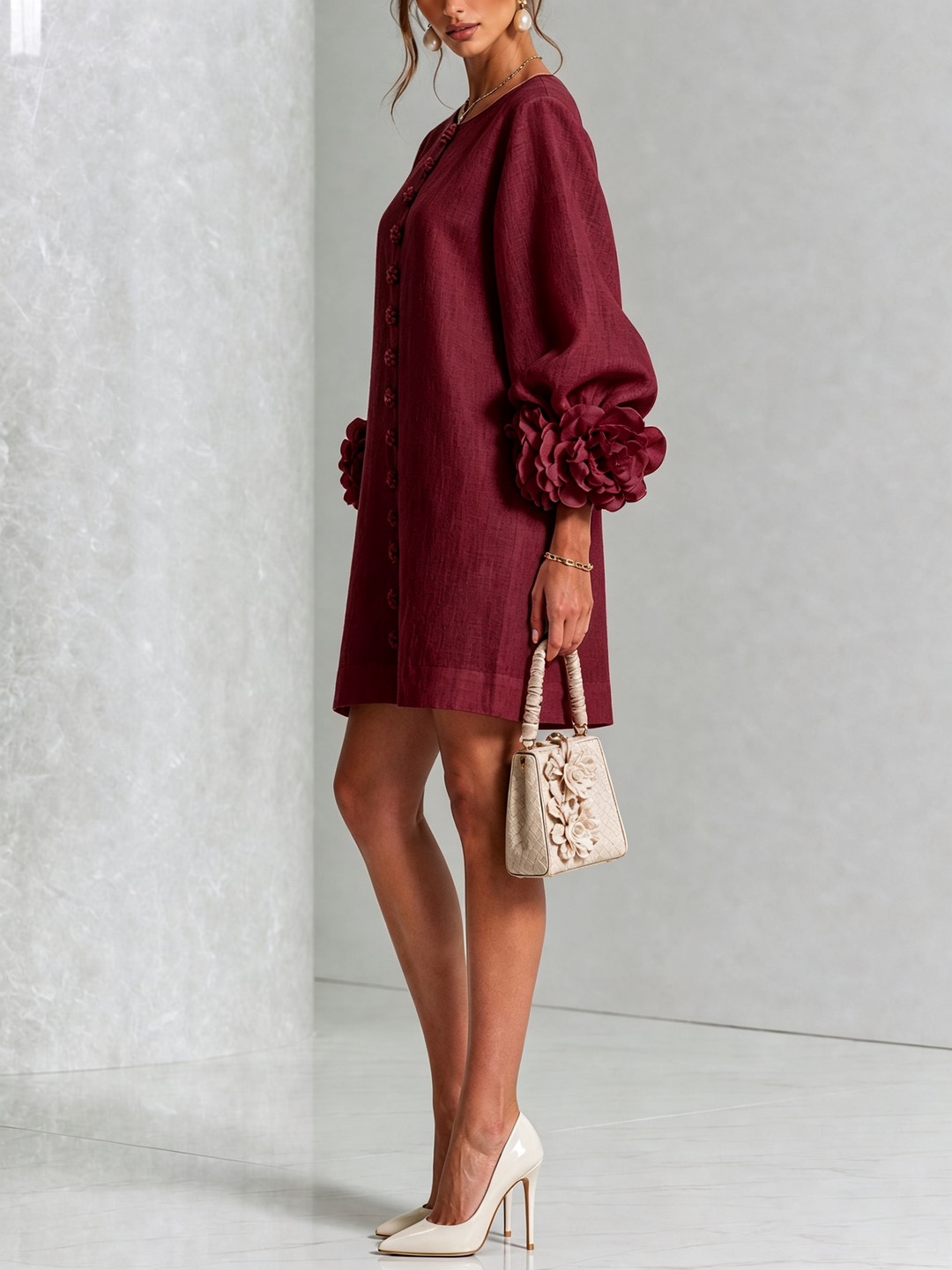 Fiona | Floral Button-down Mini Dress With Striking Floral Cuffs