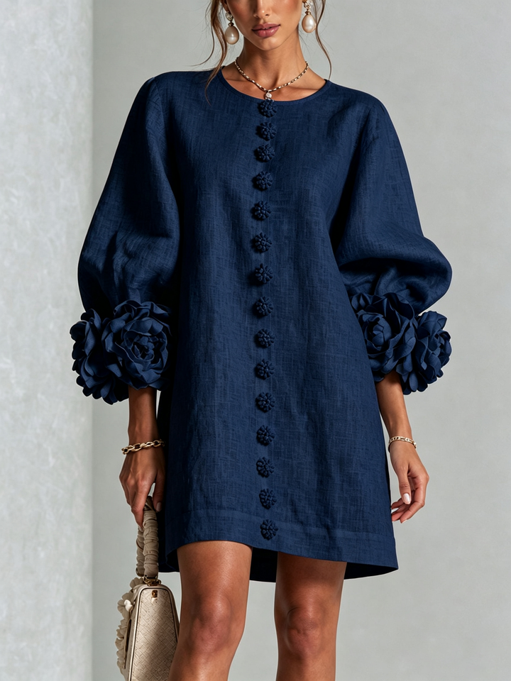 Arianne | Floral-Cuff Button Mini Dress