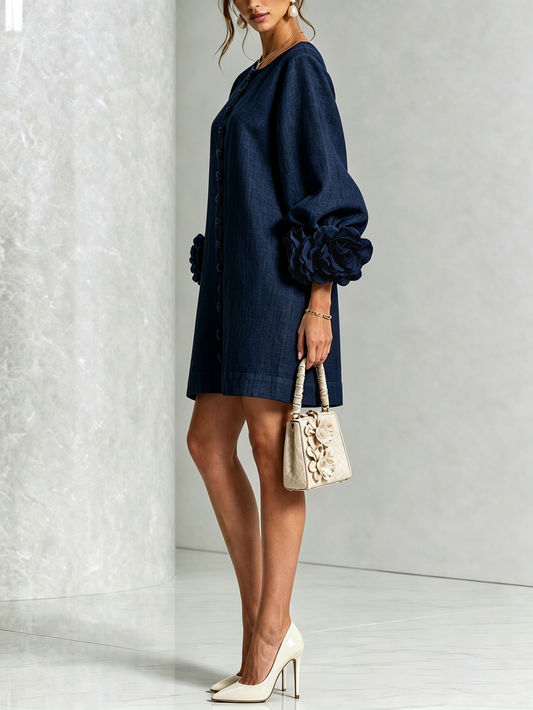 Fiona | Floral Button-down Mini Dress With Striking Floral Cuffs