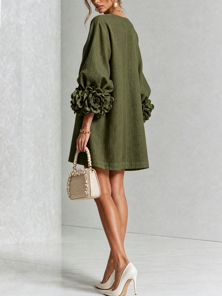 Fiona | Floral Button-down Mini Dress With Striking Floral Cuffs