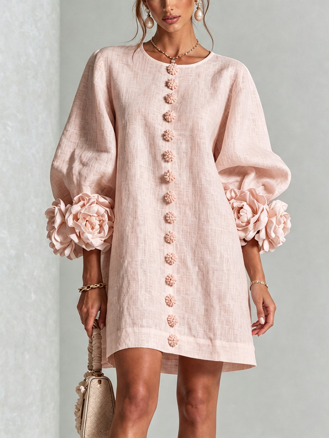 Arianne | Floral-Cuff Button Mini Dress
