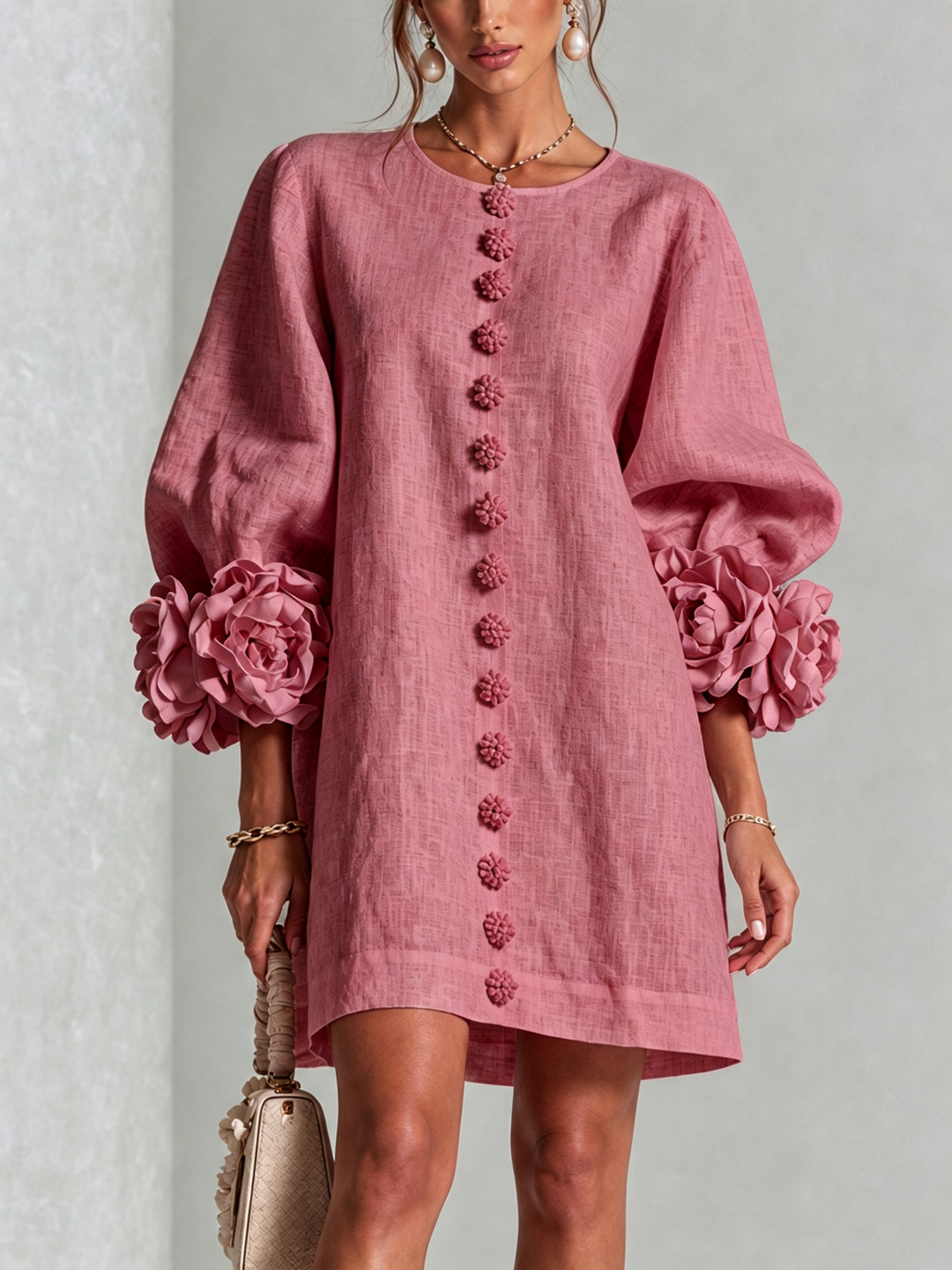 Arianne | Floral-Cuff Button Mini Dress