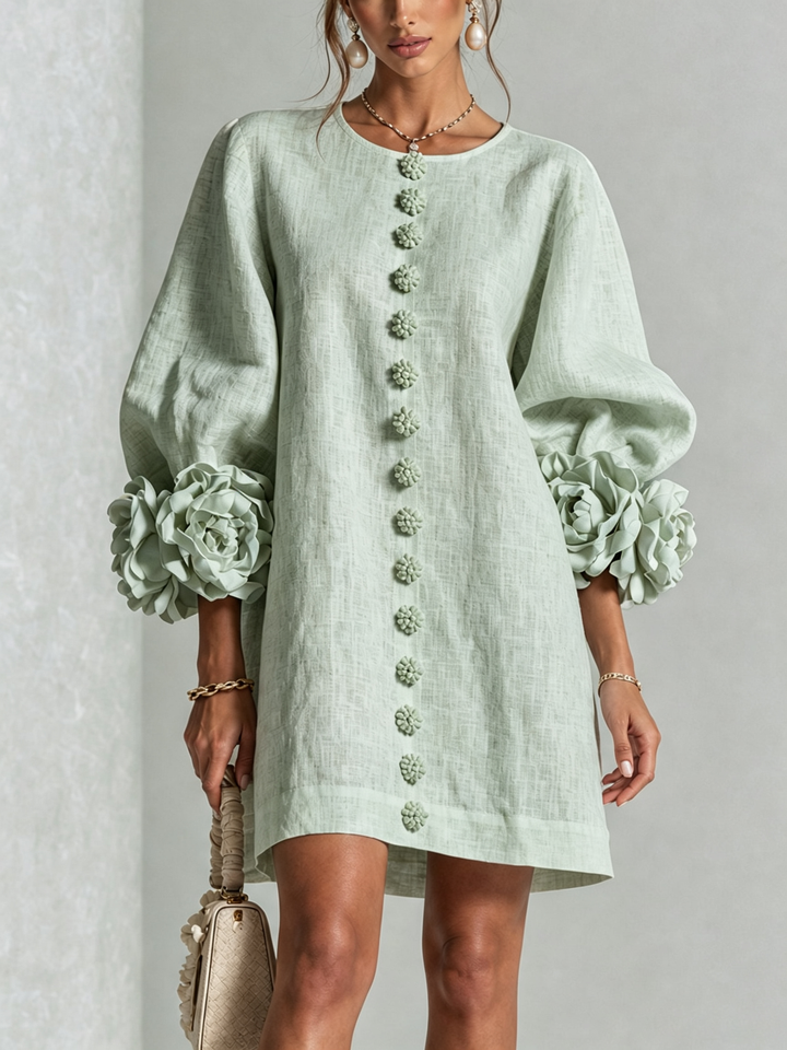 Arianne | Floral-Cuff Button Mini Dress