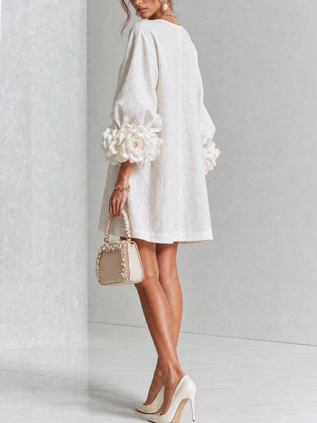 Fiona | Floral Button-down Mini Dress With Striking Floral Cuffs