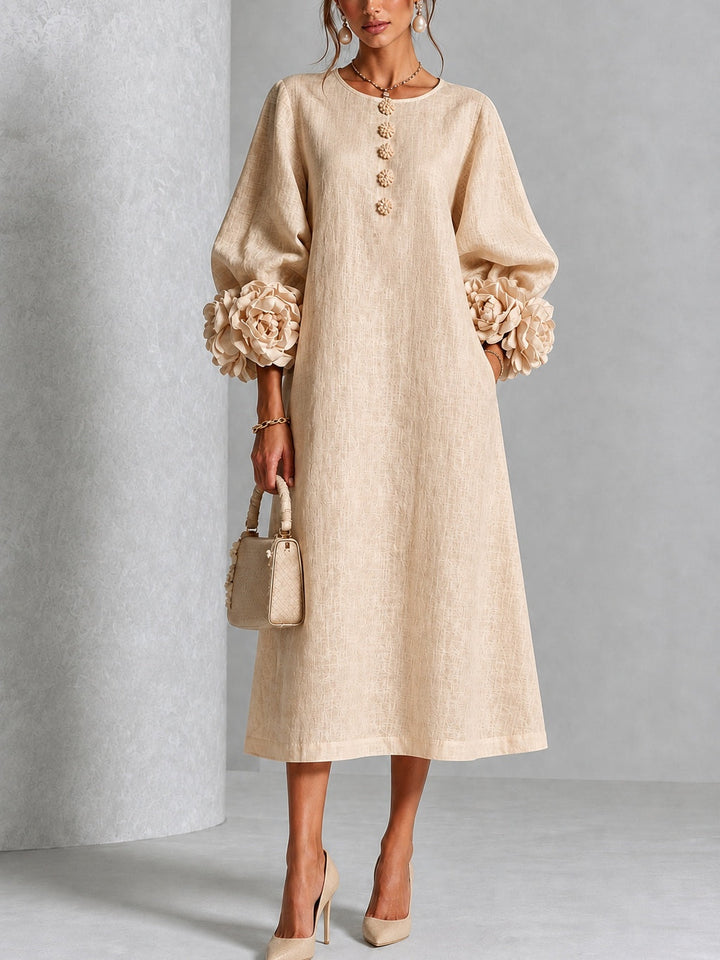 Capucine | Midi Dress with Puff Sleeves and Floral Buttons