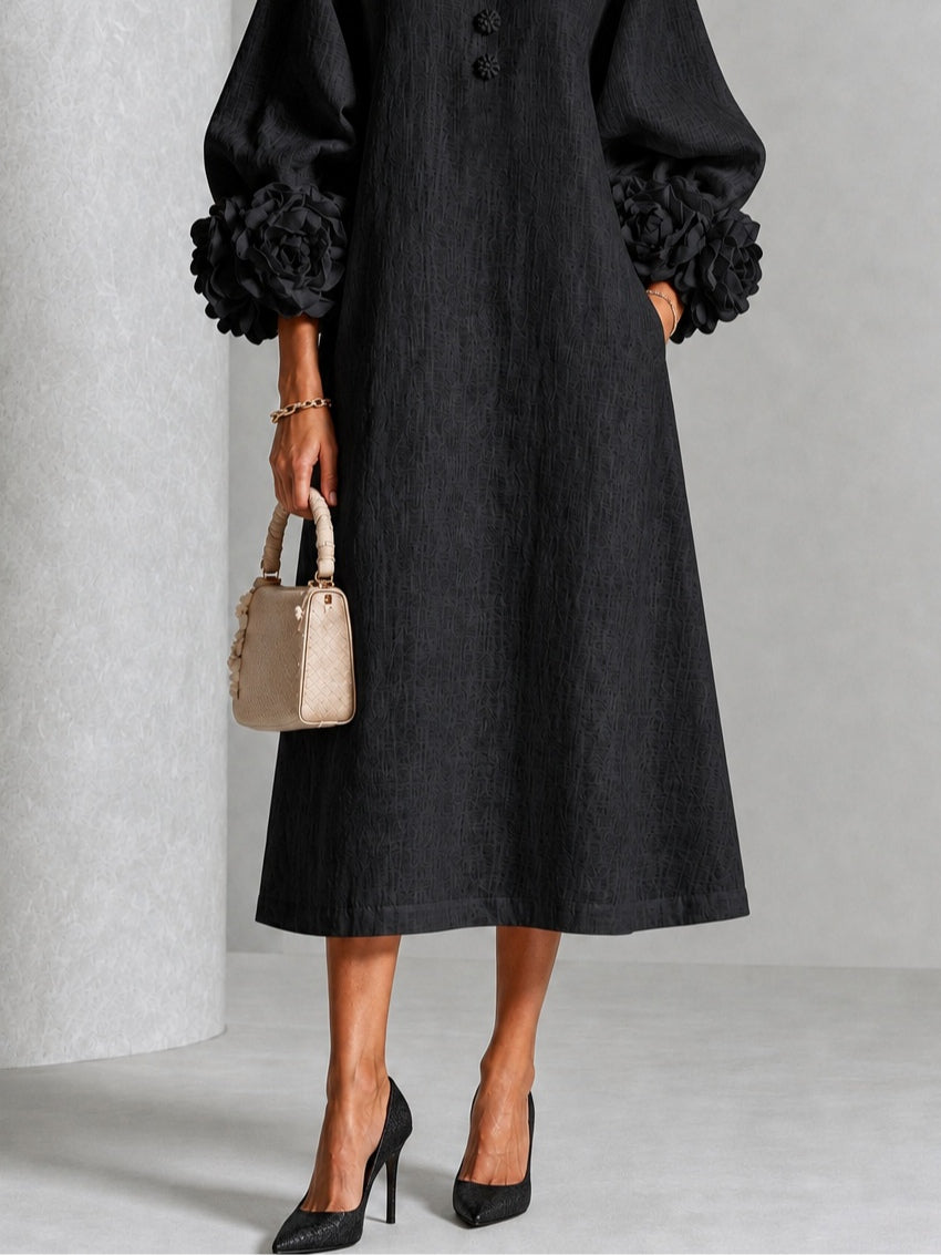 Capucine | Midi Dress with Puff Sleeves and Floral Buttons