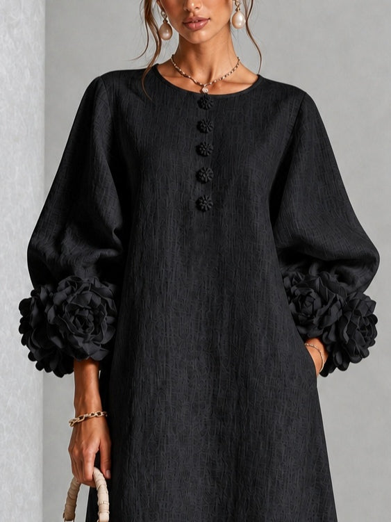 Capucine | Midi Dress with Puff Sleeves and Floral Buttons