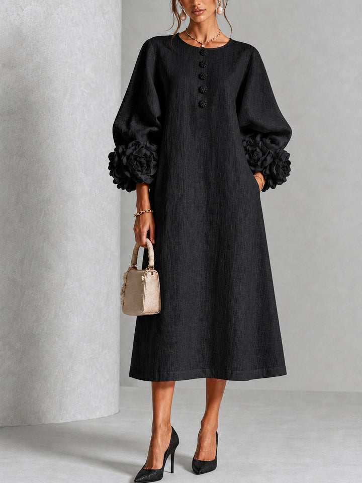 Capucine | Midi Dress with Puff Sleeves and Floral Buttons