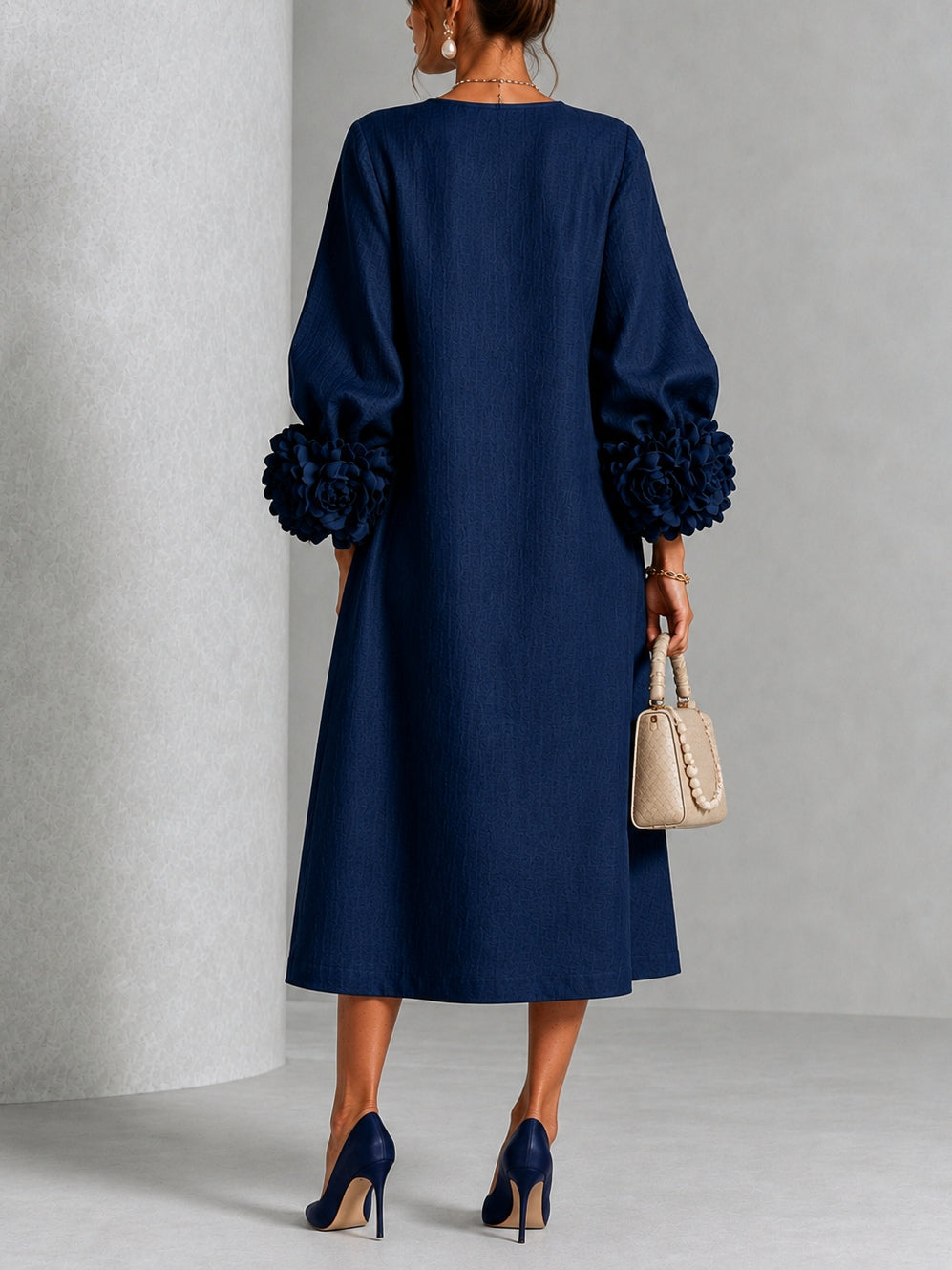 Capucine | Midi Dress with Puff Sleeves and Floral Buttons