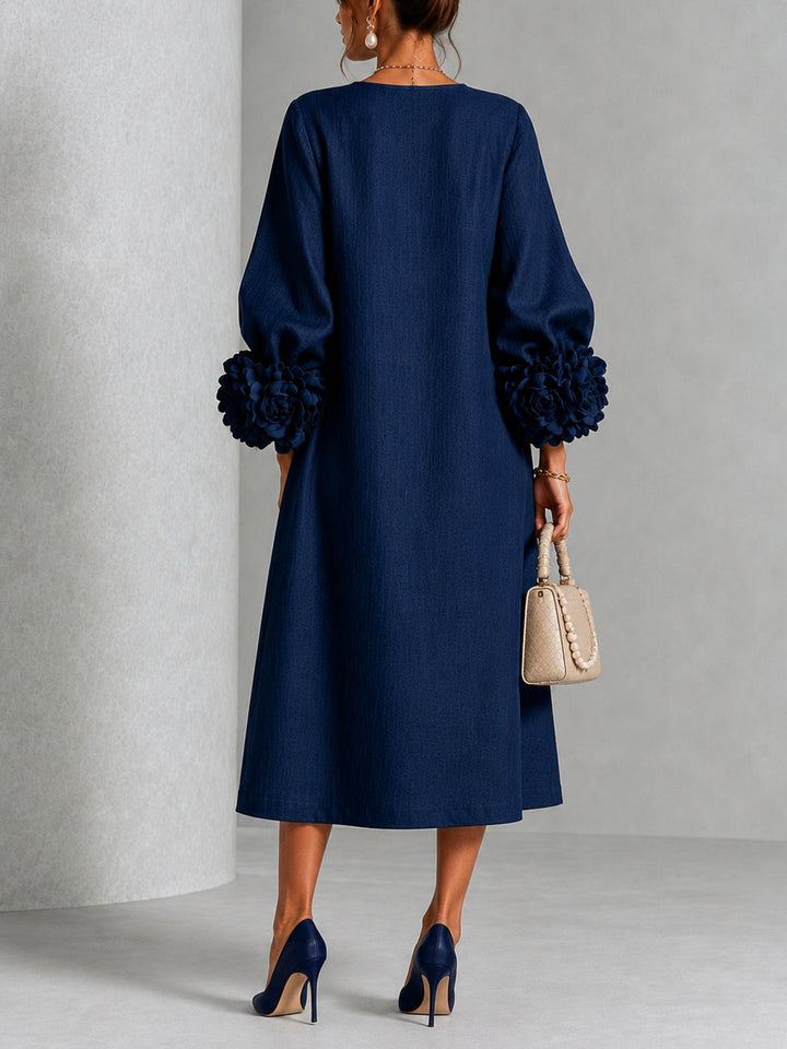Capucine | Midi Dress with Puff Sleeves and Floral Buttons