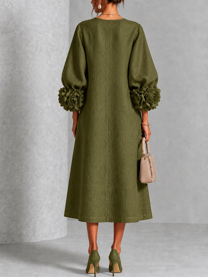 Capucine | Midi Dress with Puff Sleeves and Floral Buttons