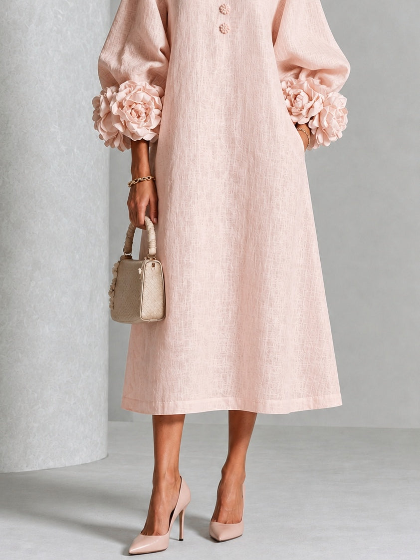 Capucine | Midi Dress with Puff Sleeves and Floral Buttons
