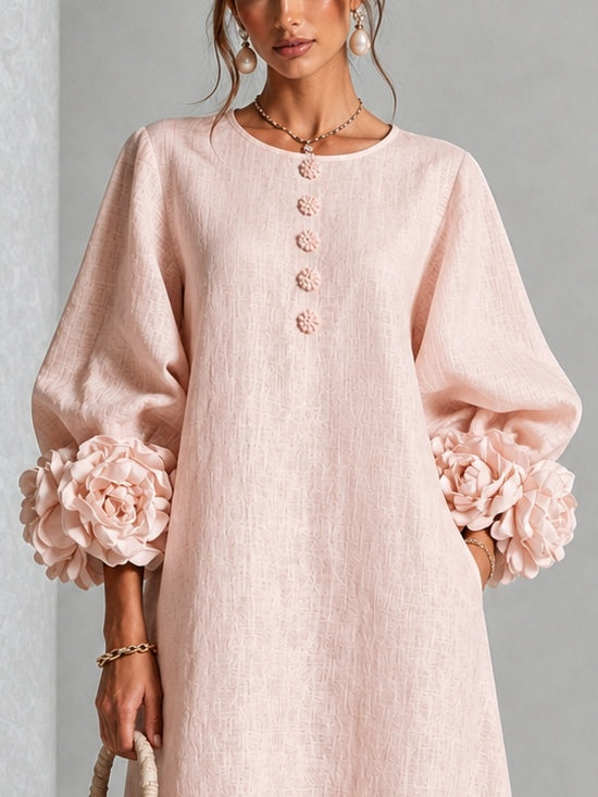 Capucine | Midi Dress with Puff Sleeves and Floral Buttons