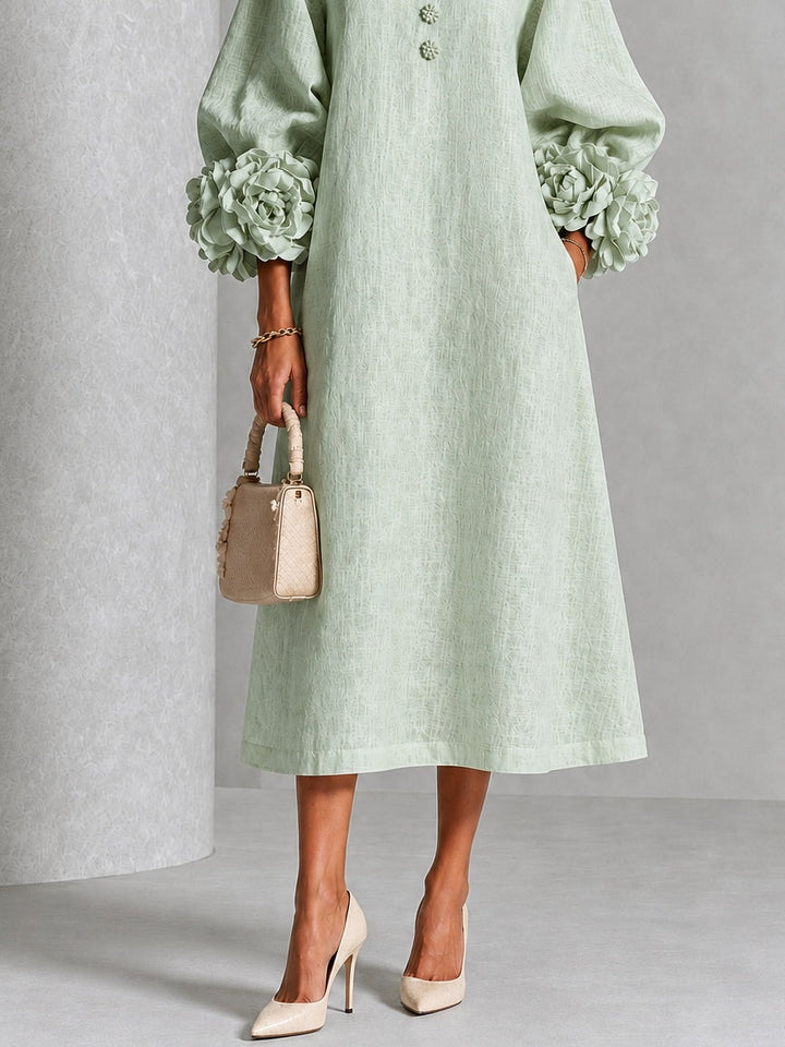 Capucine | Midi Dress with Puff Sleeves and Floral Buttons