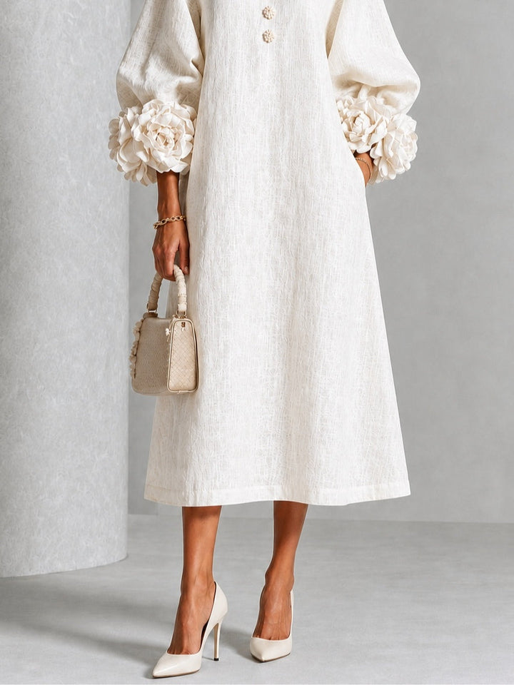 Capucine | Midi Dress with Puff Sleeves and Floral Buttons