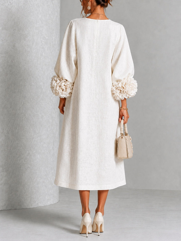 Capucine | Midi Dress with Puff Sleeves and Floral Buttons