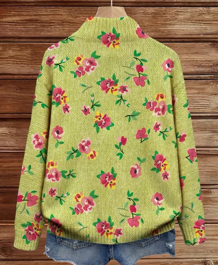 Margot | Pink Floral Lime Zip Cardigan