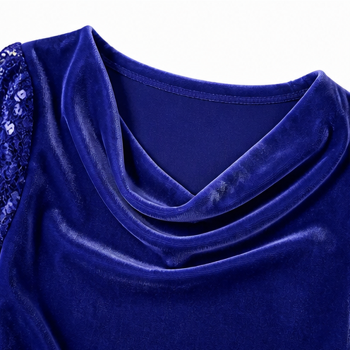 Wynette | Sequin-Sleeve Velvet-Look Cowl-Neck Dress