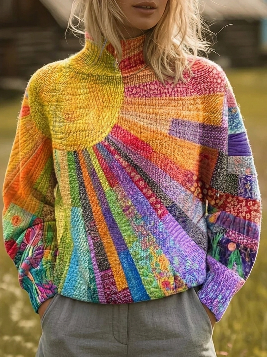 Rosalind | Retro Sunburst Print Turtleneck