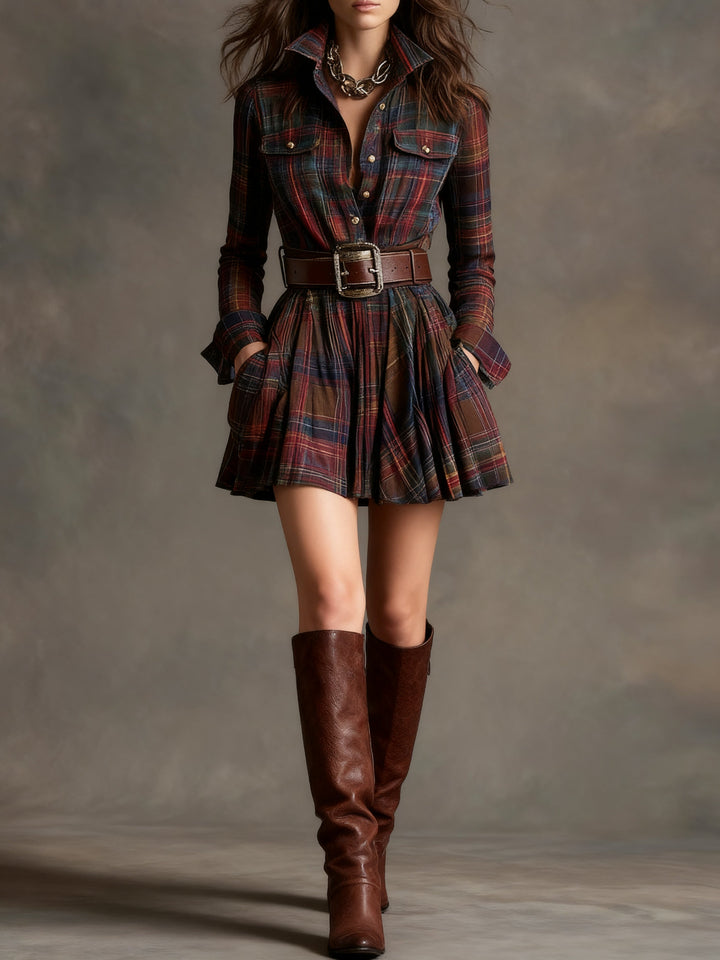 Vanya | Vintage Red and Brown Checked Mini Dress (Includes belt)