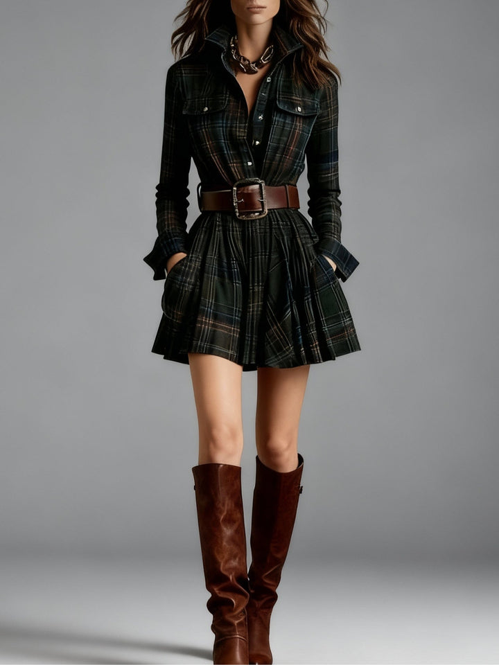 Vanya | Vintage Red and Brown Checked Mini Dress (Includes belt)