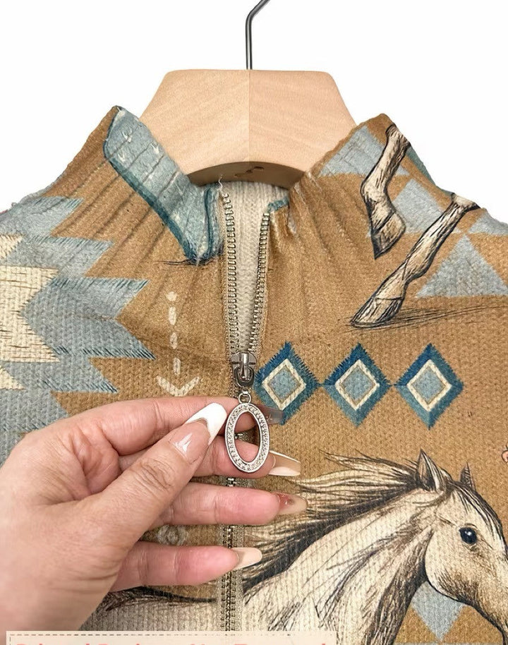 Winona | Desert Horse and Cactus Zip Cardigan